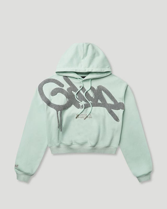 Handstyle Cropped Hoodie Teal/Grey