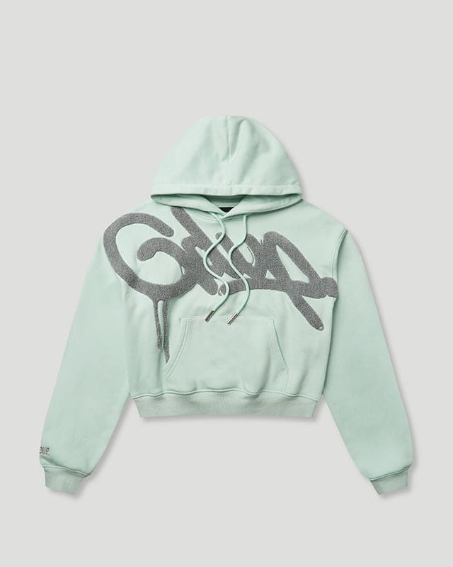 B.2 / Handstyle Cropped Hoodie Teal/Grey