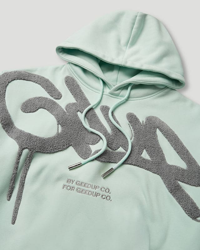 Handstyle Cropped Hoodie Teal/Grey