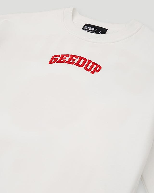 Strong-Arm Department Crewneck White/Red – Geedup Co.